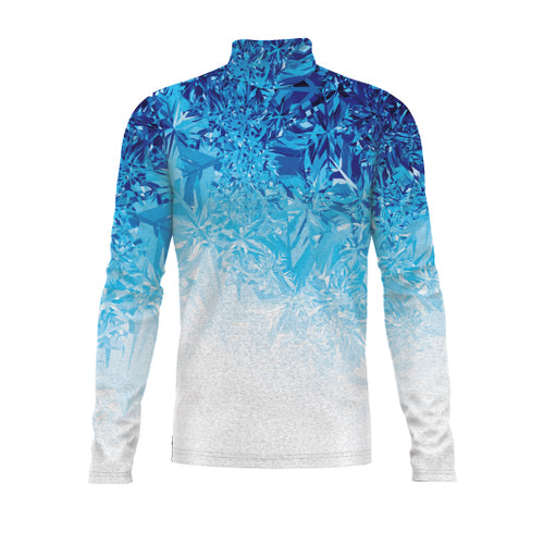 Marching Band Flow Flex Performance Top G109.2 with blue-to-white gradient crystal pattern and long sleeves