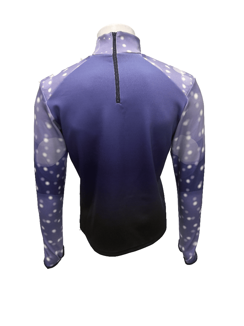 Purple long-sleeve athletic top with mesh panels on a white background