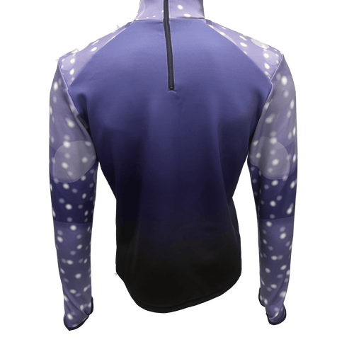 Purple long-sleeve athletic top with mesh panels on a white background