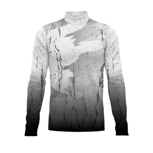 Flow Flex Top F016.2 long sleeve performance top featuring a grey-to-black gradient abstract print with high-neck design, engineered for marching band and athletic performance wear