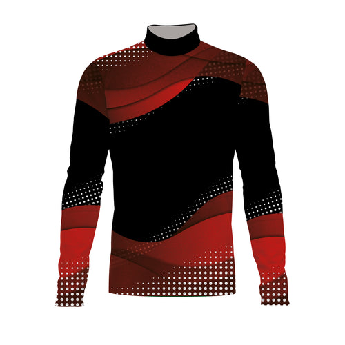 Black and red long-sleeve shirt with pattern on a white background