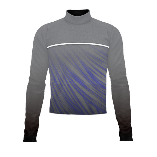 Marching Band Flow Flex Performance Top G086 with long sleeves and high-neck design, gray and blue gradient performance uniform
