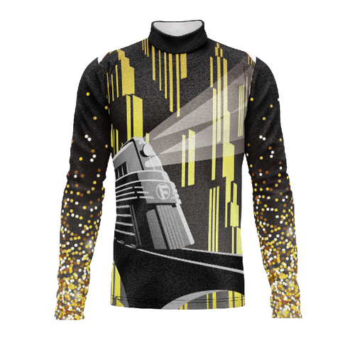 Marching Band Flow Flex Performance Top G093 with black and yellow graphic design, long-sleeve uniform top
