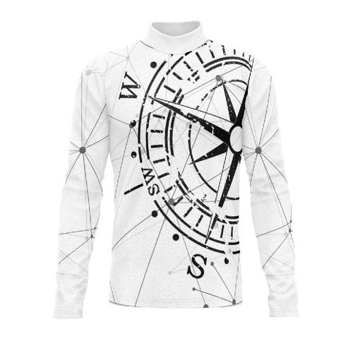 Marching Band Flow Flex Performance Top G103 with white long-sleeve design featuring compass and geometric graphic pattern