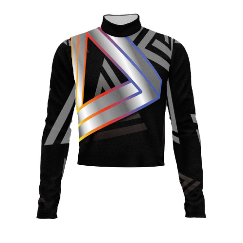 Marching Band Flow Flex Performance Top G106 black long-sleeve uniform with geometric metallic accent design