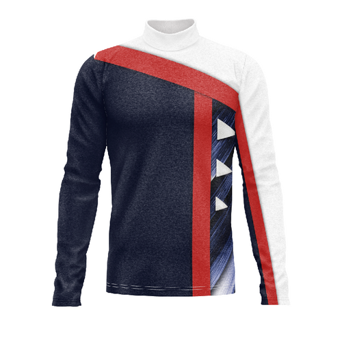 Marching Band Flow Flex Performance Top G111 with long sleeves, high collar, and modern geometric panel design for competitive band uniforms