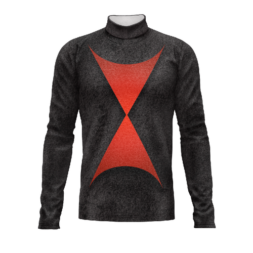 Marching Band Flow Flex Performance Top G113 featuring black long-sleeve design with red geometric chest graphic and mock neck collar