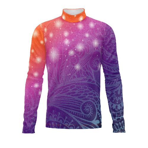 Marching Band Flow Flex Performance Top G114 featuring a vibrant multicolor gradient design with long sleeves and high collar