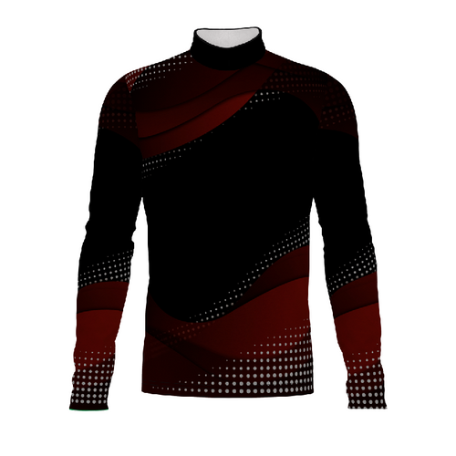 Marching Band Flow Flex Performance Top G117 featuring a black and deep red abstract design with long sleeves and a performance mock neck