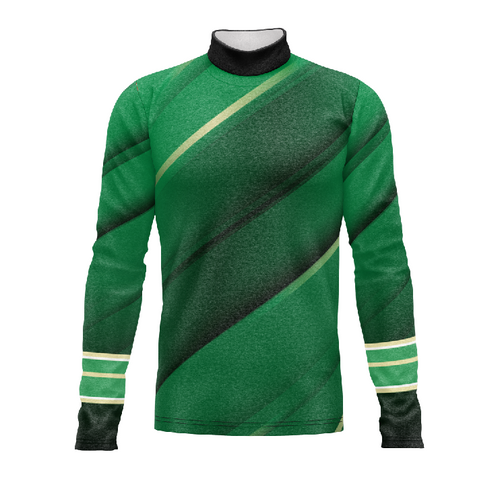 Marching band Flow Flex performance top G120 warna hijau dengan desain diagonal dan lengan panjang untuk seragam band
