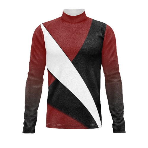 Marching Band Flow Flex Performance Top G133 featuring red, black, and white geometric diagonal design with long sleeves.