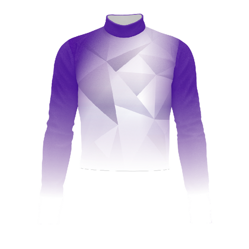 Marching Band Flow Flex Performance Top G143 featuring purple gradient geometric design, lightweight stretch fabric with breathable construction for high-mobility marching band uniforms