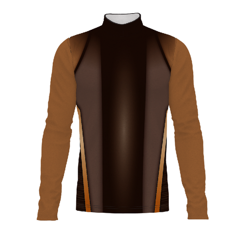 G2 Performance Marching Band Flow Flex Performance Top G163 in brown and tan with athletic long sleeves and streamlined panel design
