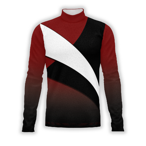 A digital print of a Flow Flex Top G198 featuring a geometric pattern in red, white, and black colors.