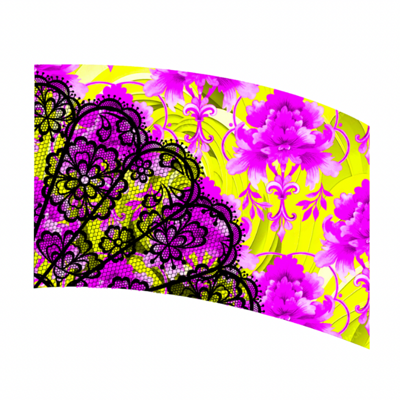 Neoprene sleeve with floral and lace design on a white background