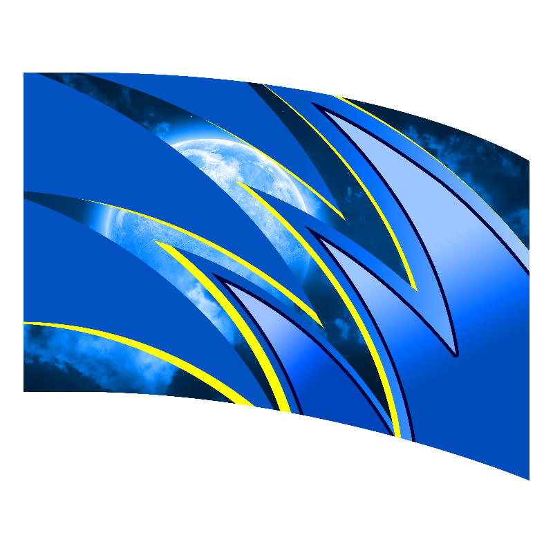 Blue and yellow abstract design on a white background