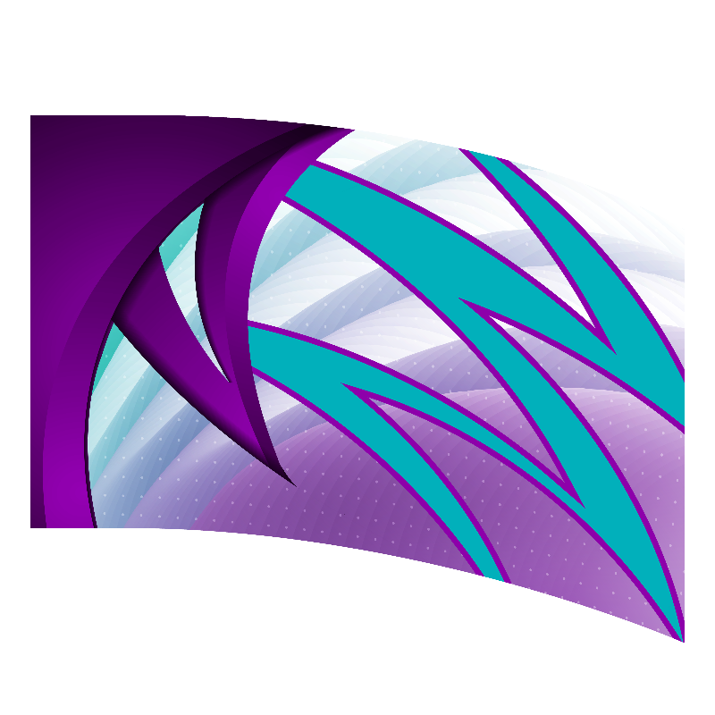 Abstract design with purple and teal colors on a white background