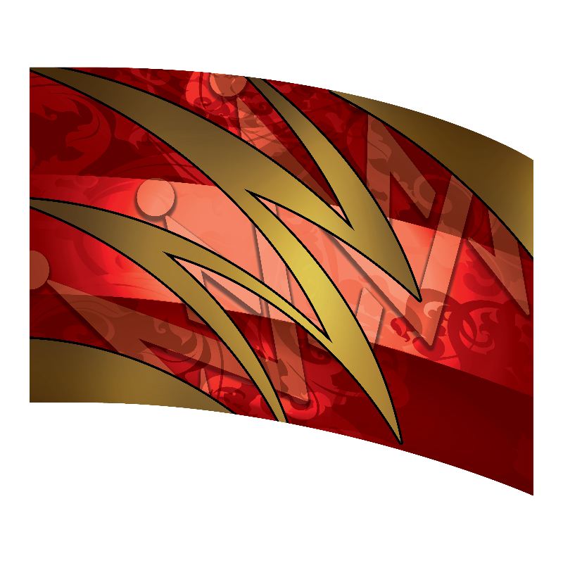 Decorative design with gold leaves on a red background