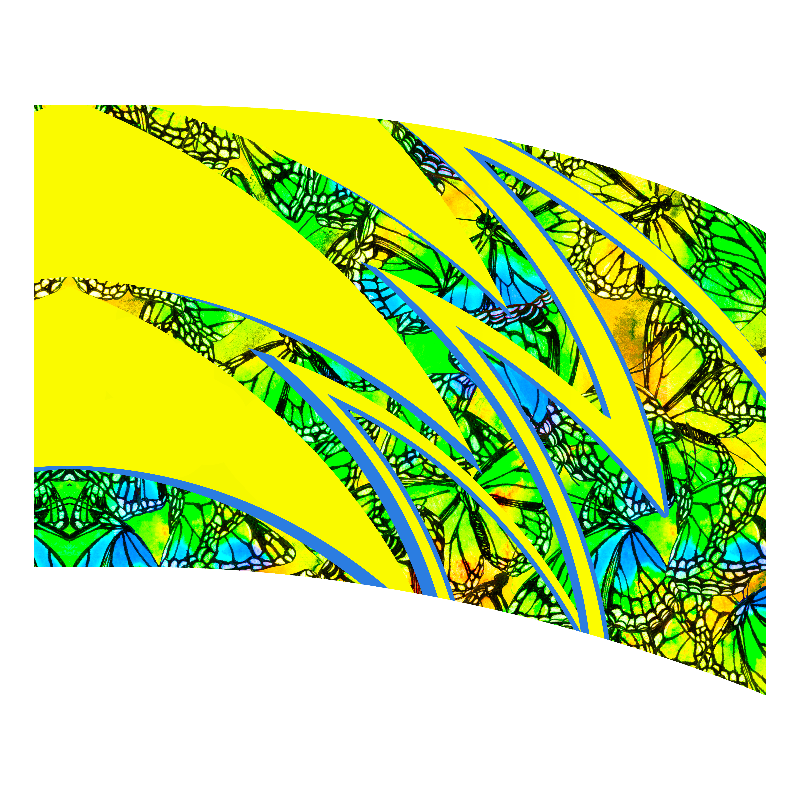 Abstract design with yellow, green, and blue colors on a white background