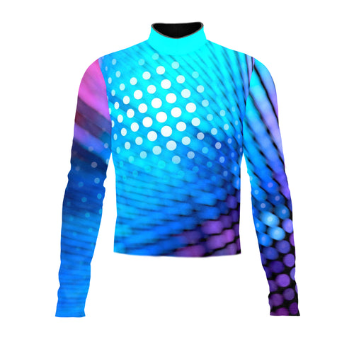 Marching Band Flow Flex Performance Top FG045 with long sleeves and blue-purple gradient dot pattern design