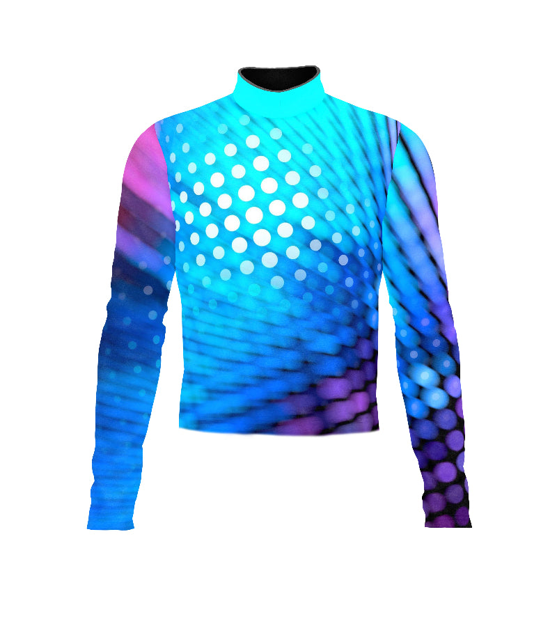 Marching Band Flow Flex Performance Top FG045 with long sleeves and blue-purple gradient dot pattern design