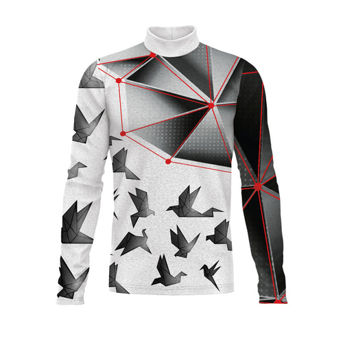 Long-sleeve shirt with geometric pattern on a white background