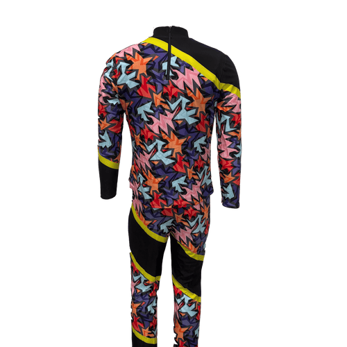 Colorful patterned onesie with long sleeves on a white background