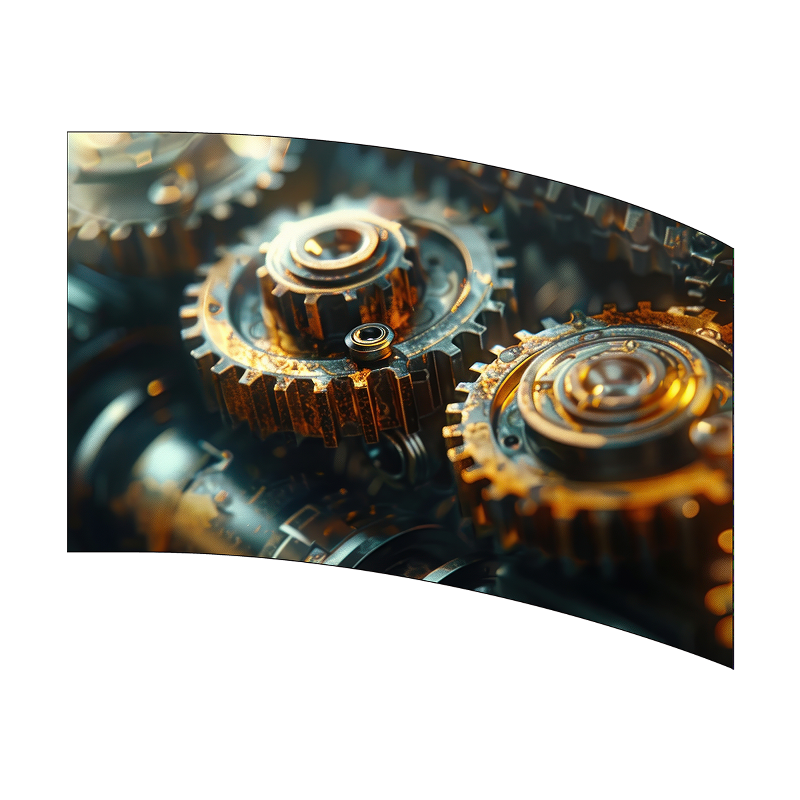 Close-up of mechanical gears with a reflective surface