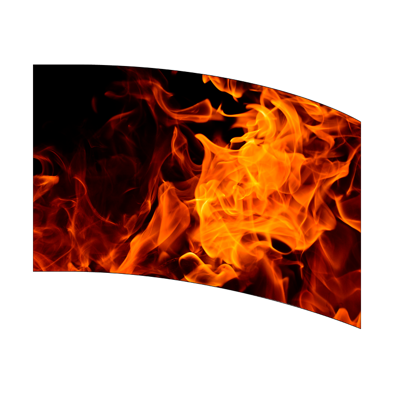 Flame design on a curved surface with a white background