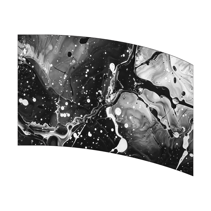 Abstract black, white, and gray design on a curved surface