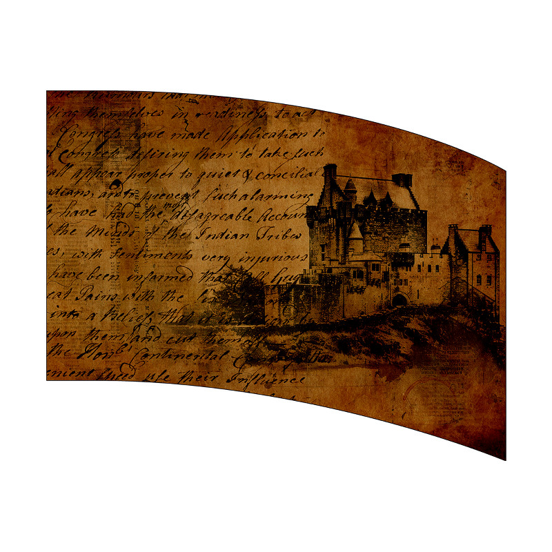 Decorative wall art with castle illustration and text on a brown background