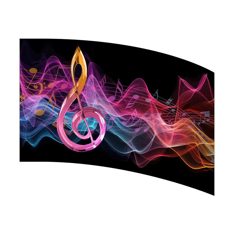 Colorful abstract music design with a treble clef on a black background