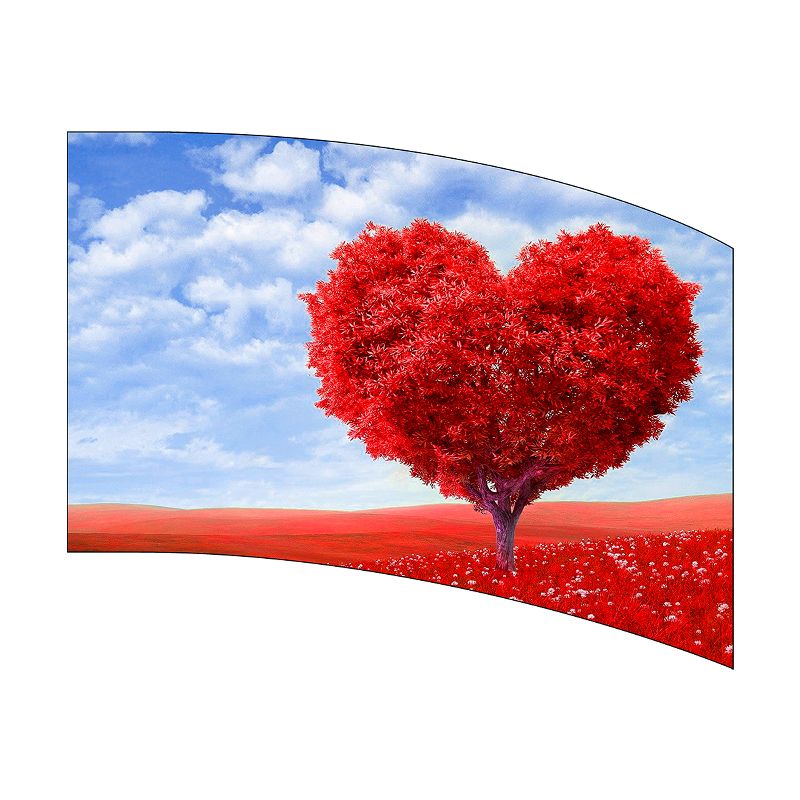 Heart-shaped red tree against a blue sky with white clouds