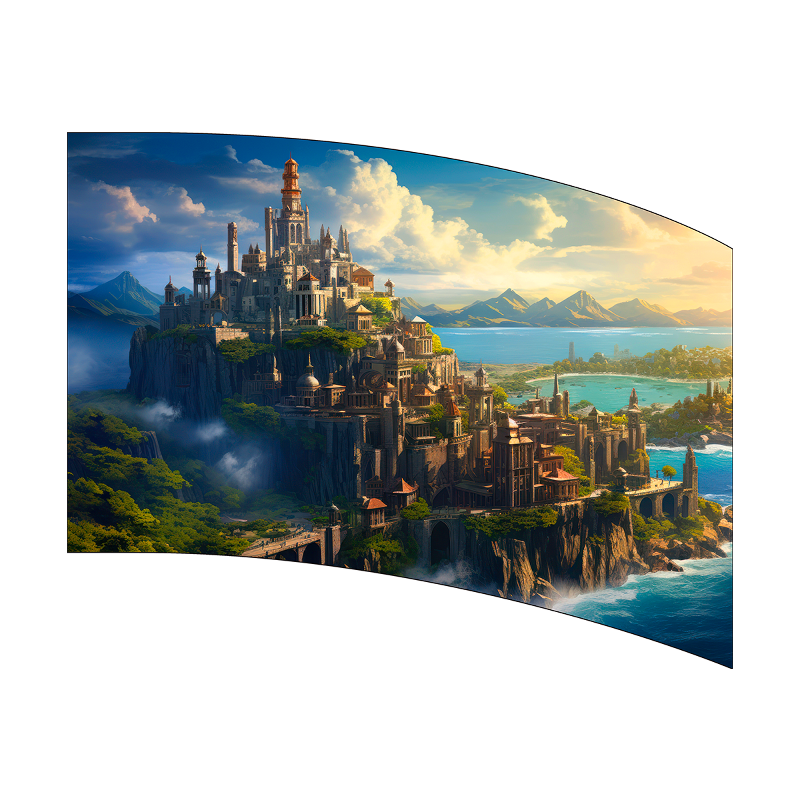 Fantasy castle on a cliff with a scenic landscape
