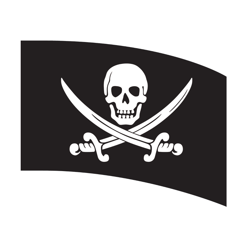 Pirate flag with skull and crossed swords on a black background