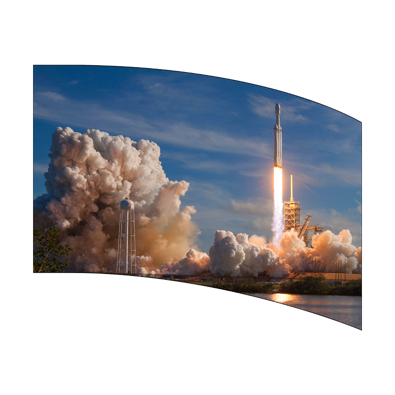 Rocket launch with smoke and fire at a spaceport.