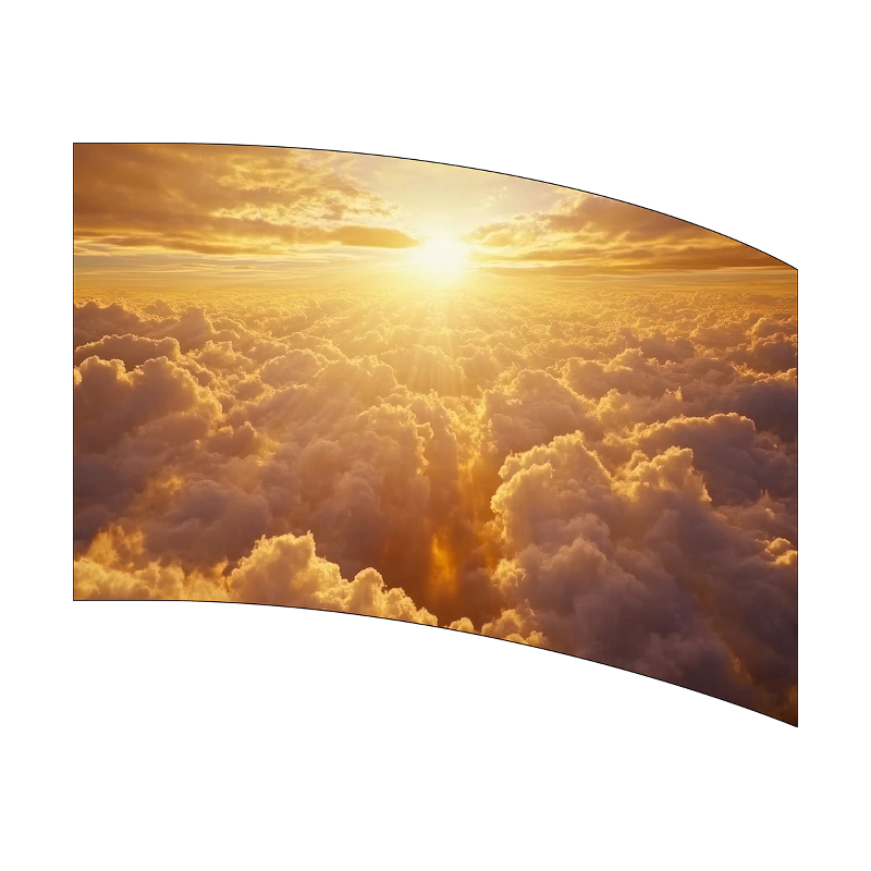 Sunrise or sunset over clouds with a curved edge