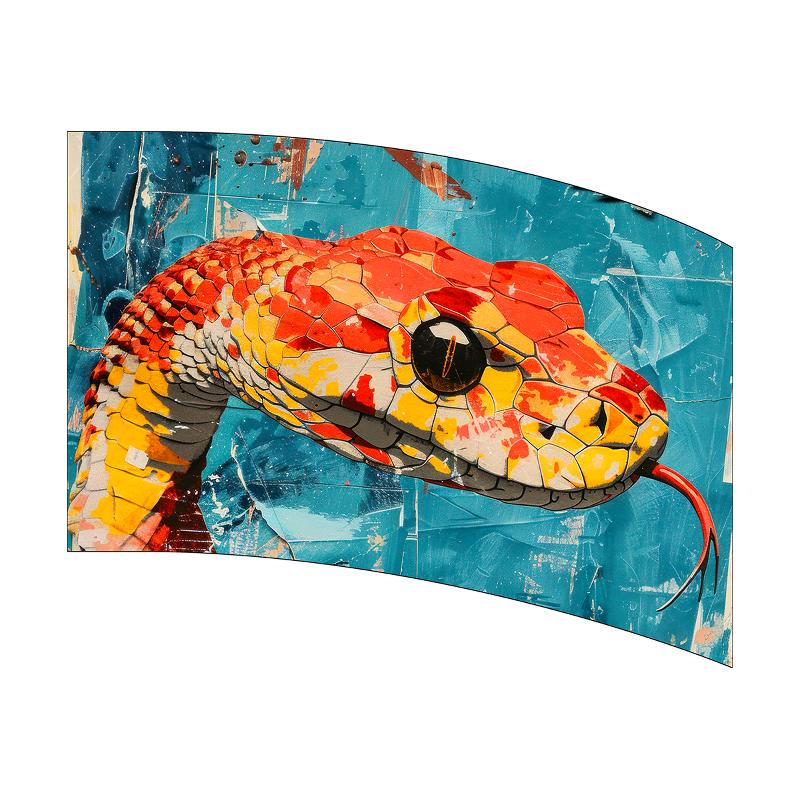 Colorful snake design on a textured blue background