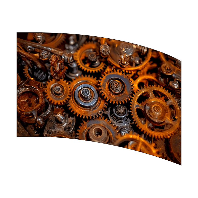 Close-up of rusted metal gears on a white background