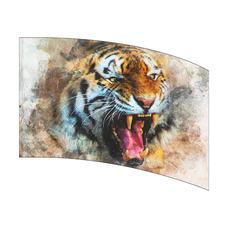 Curved decorative panel with a tiger design on a white background