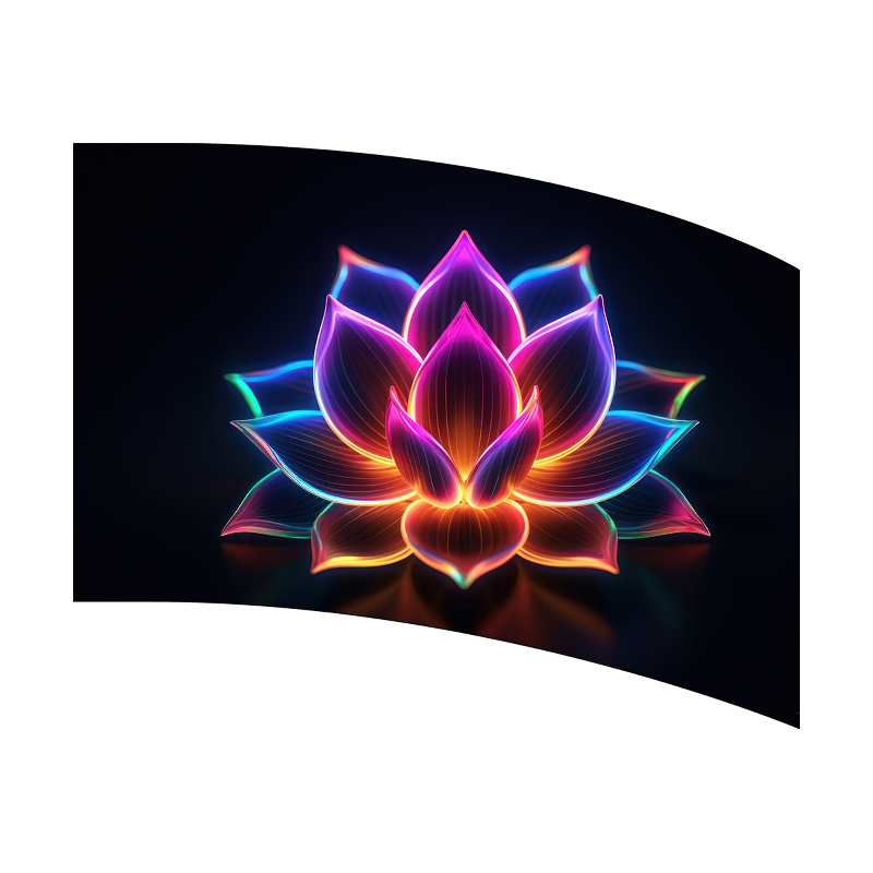Neon lotus flower design on a black background