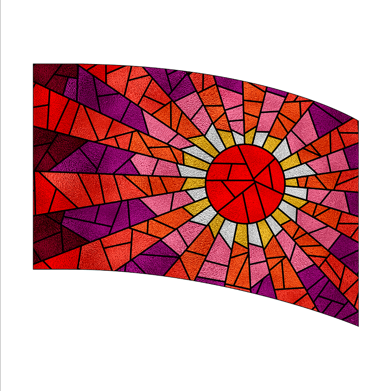 Colorful geometric pattern with a red center on a white background