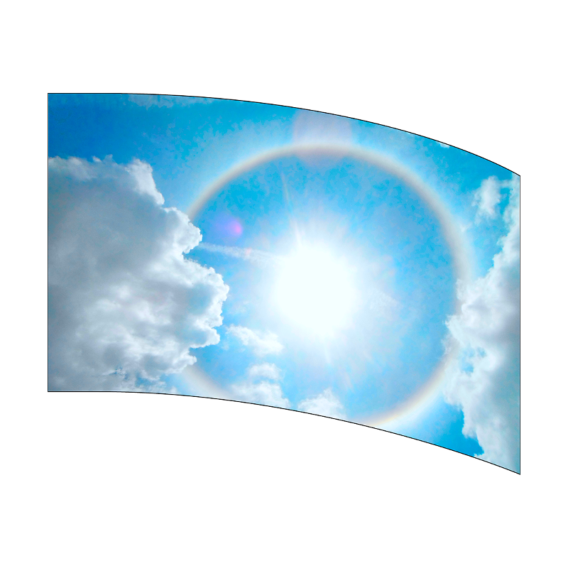 Spherical image of a sun halo effect with clouds on a white background