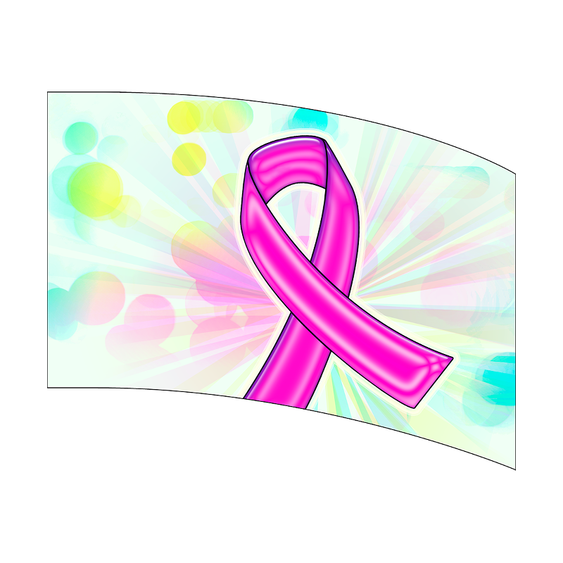 Pink ribbon on a colorful abstract background
