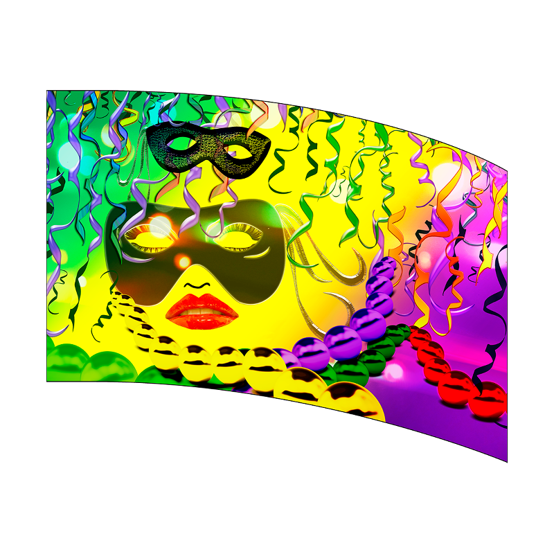 Colorful design with masks and ribbons on a white background