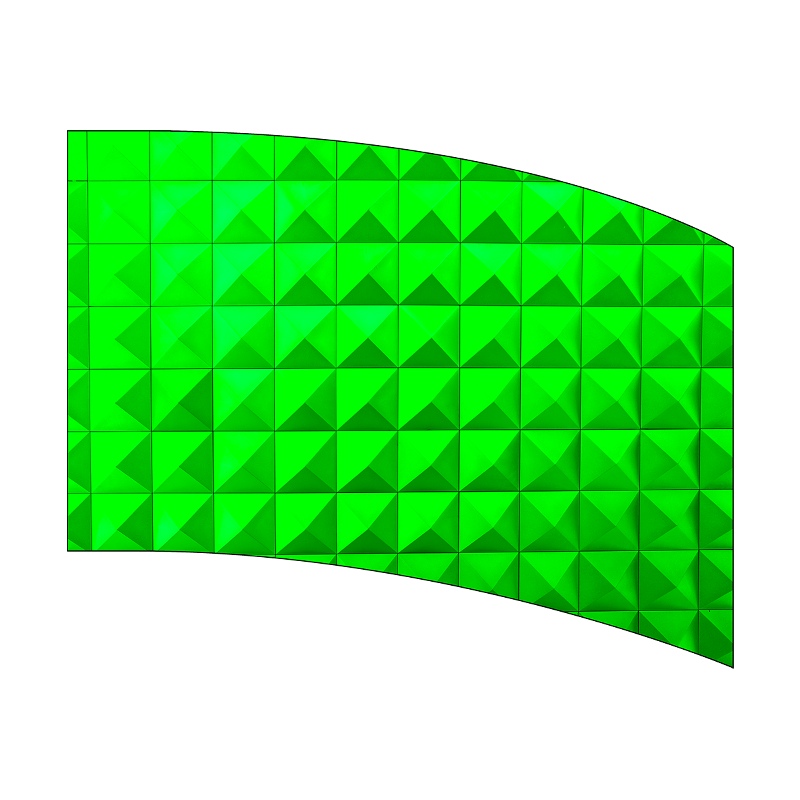 Curved green geometric pattern on a white background