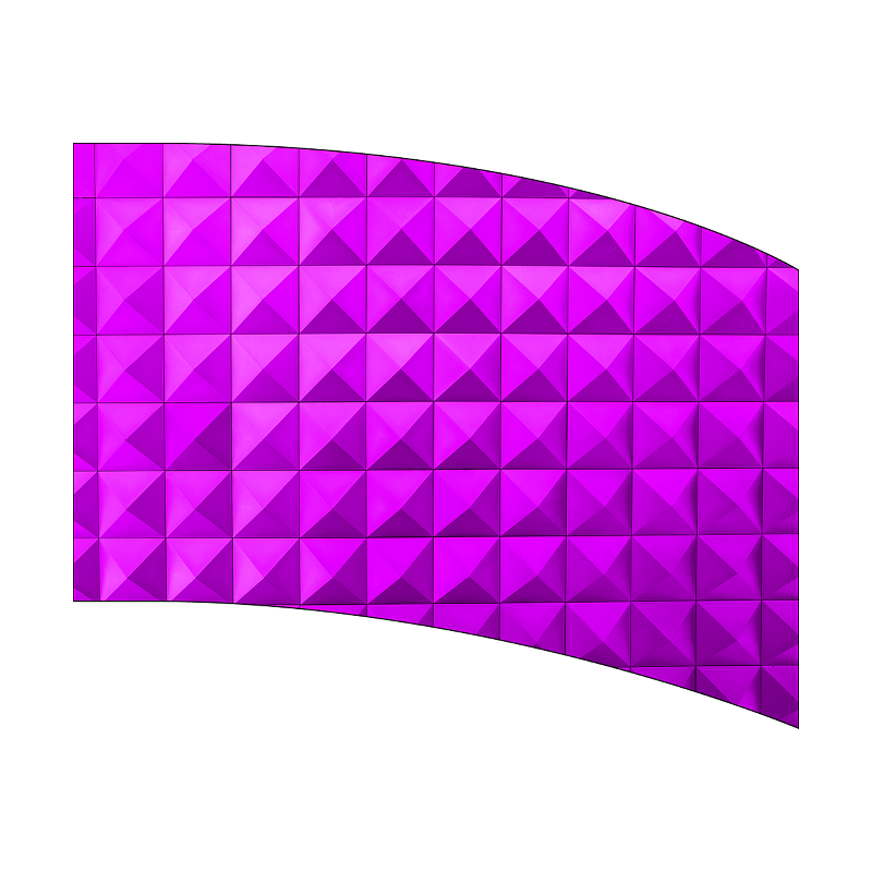 Curved purple geometric pattern on a white background