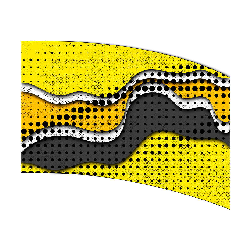 Abstract design with yellow, black, and white colors on a white background