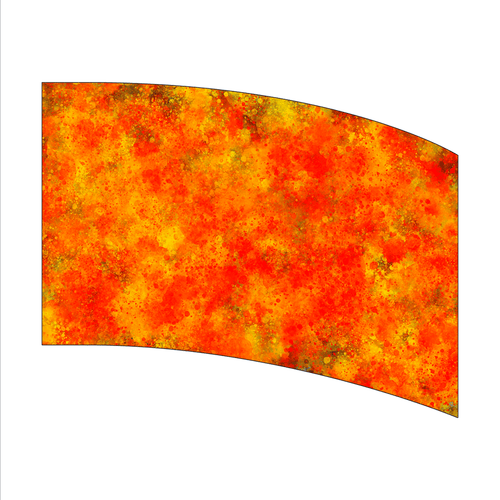 Curved surface with a vibrant orange and yellow pattern on a white background