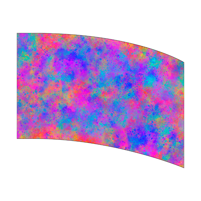 Curved screen with a colorful abstract pattern on a white background